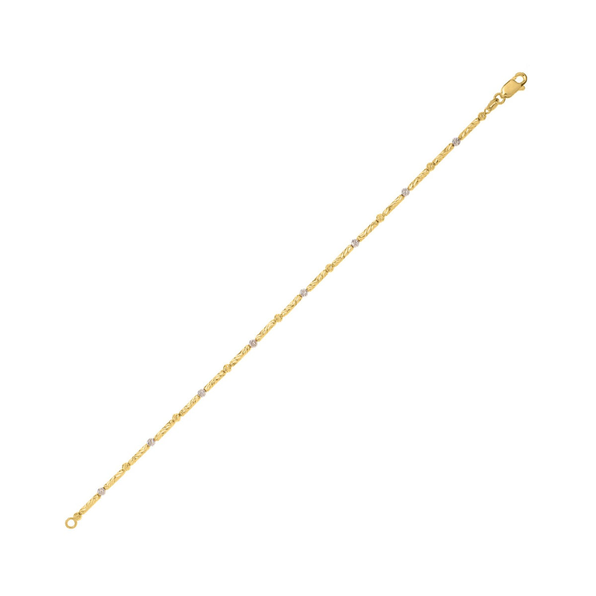Two Tone Bar and Bead Bracelet in 14K Gold (1.70 mm)