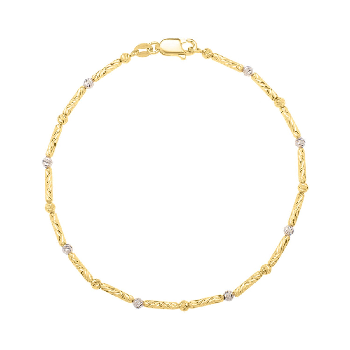 Two Tone Bar and Bead Bracelet in 14K Gold (1.70 mm), view 2