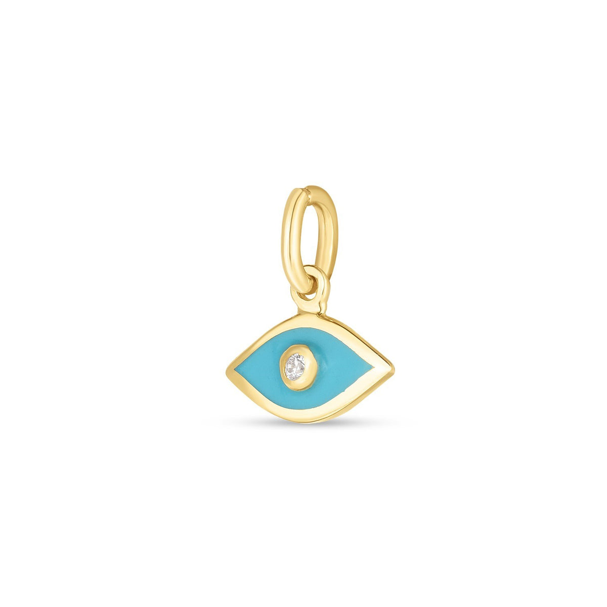 14K Yellow Gold Mini Blue Enamel Evil Eye Charm, view 2