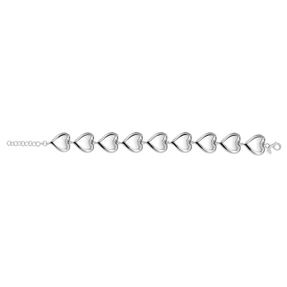 Sterling Silver Rhodium Plated Puffed Hearts Bracelet, view 2