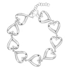 Sterling Silver Rhodium Plated Puffed Hearts Bracelet, view 3