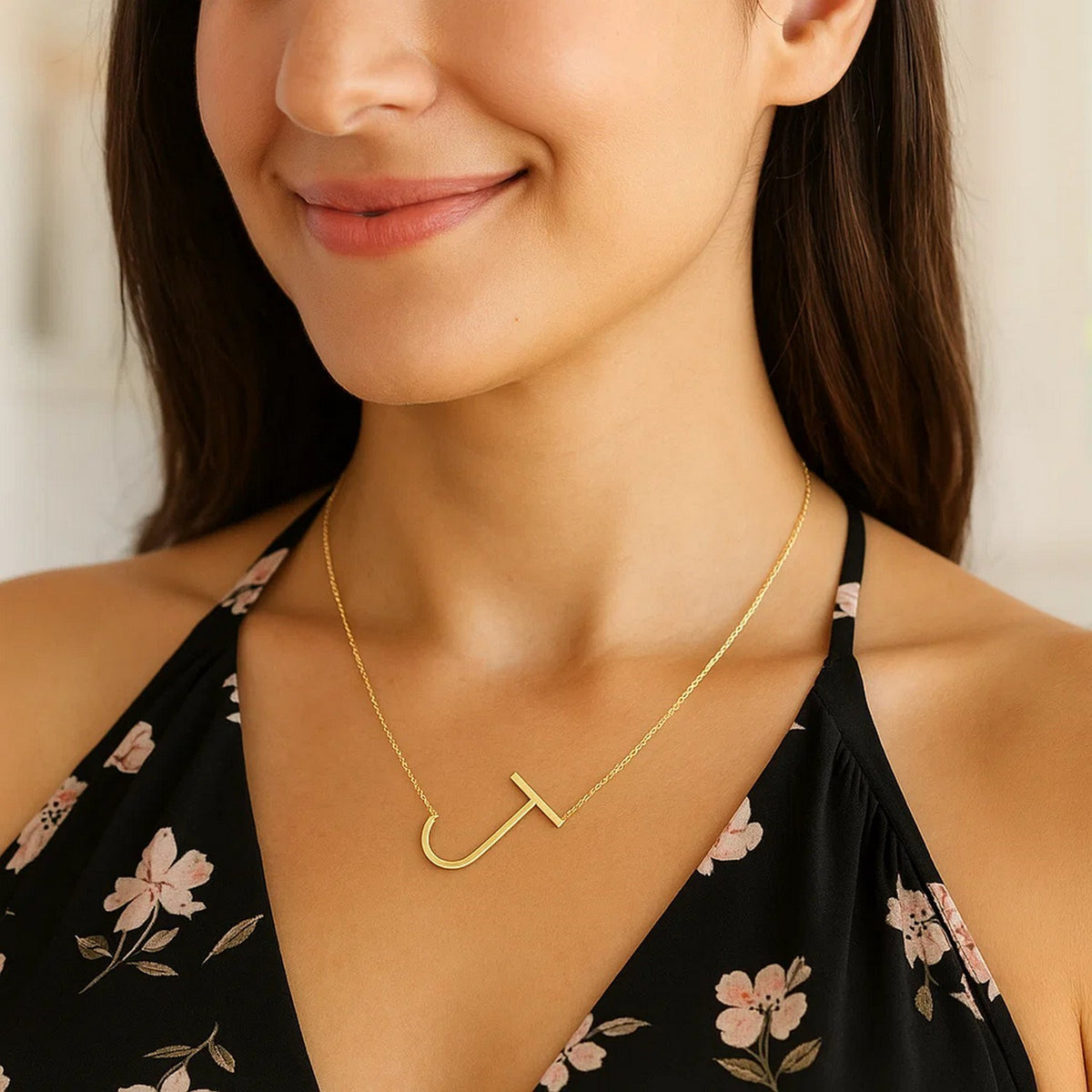 14K Yellow Gold Yours Truly Large Initial J Necklace, view 4