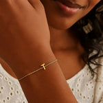 14K Yellow Gold Mini Initial T Bracelet, view 4