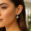 Sterling Silver Rhodium Plated Puffed Round Double Button Drop Earrings, view 4