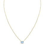 14K Yellow Gold Emerald Cut Blue Topaz Necklace, view 2