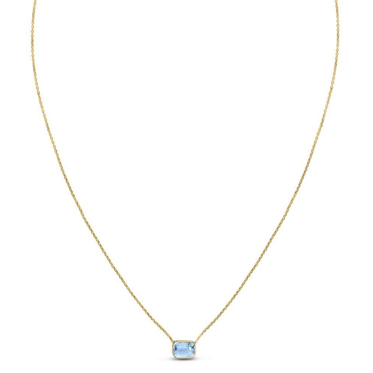 14K Yellow Gold Emerald Cut Blue Topaz Necklace, view 2