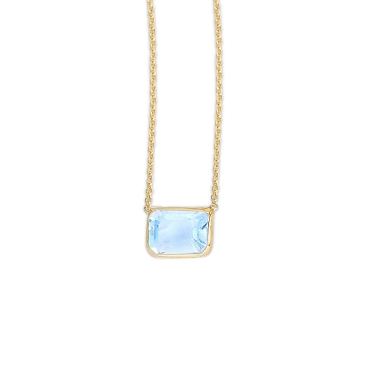 14K Yellow Gold Emerald Cut Blue Topaz Necklace, view 3