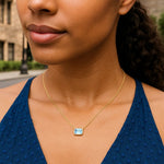 14K Yellow Gold Emerald Cut Blue Topaz Necklace, view 5