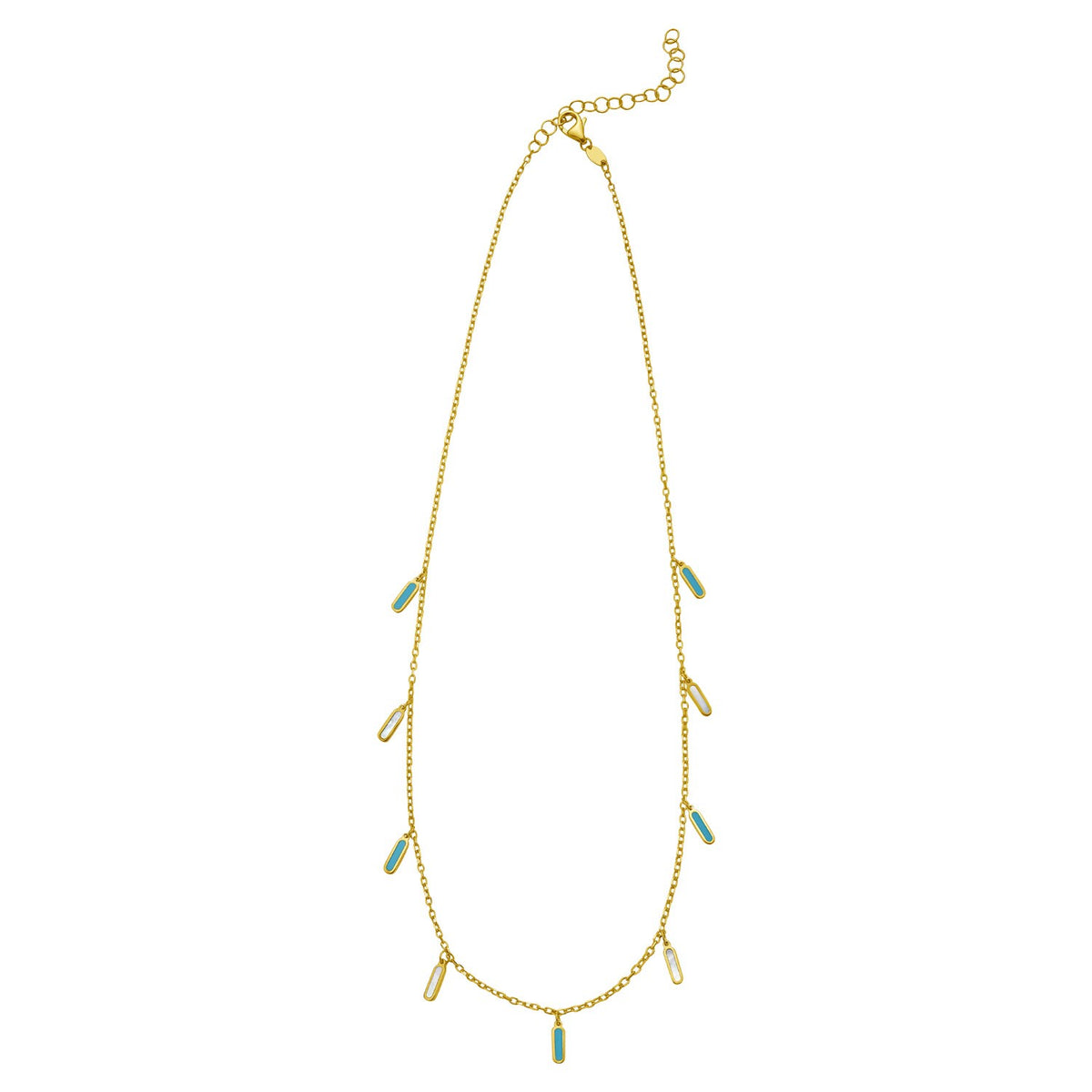 14K Yellow Gold Turquoise And MOP Inlay Station Necklace, view 2
