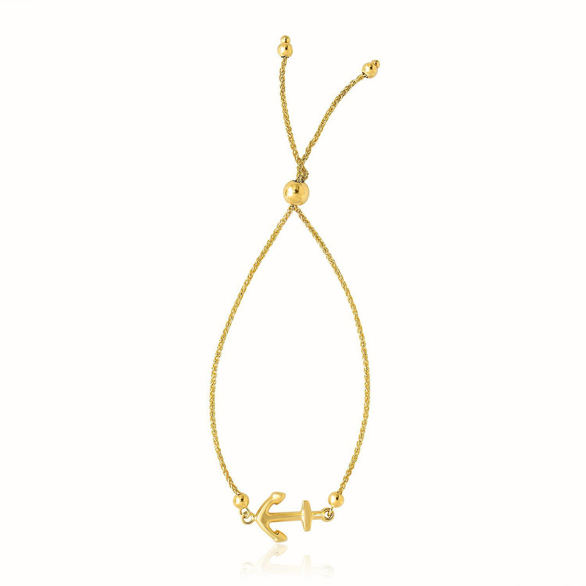 14K Yellow Gold Anchor Design Adjustable Lariat Bracelet