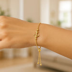 14K Yellow Gold Anchor Design Adjustable Lariat Bracelet, view 4