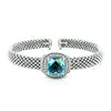 Popcorn Texture Cuff Bangle with Blue Topaz and Diamonds in Sterling Silver