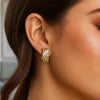14K Yellow Gold Triple Row Diamond Omega Hoop Earrings, view 2