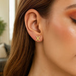 14K Yellow Gold Yours Truly Initial X Stud Earrings, view 3