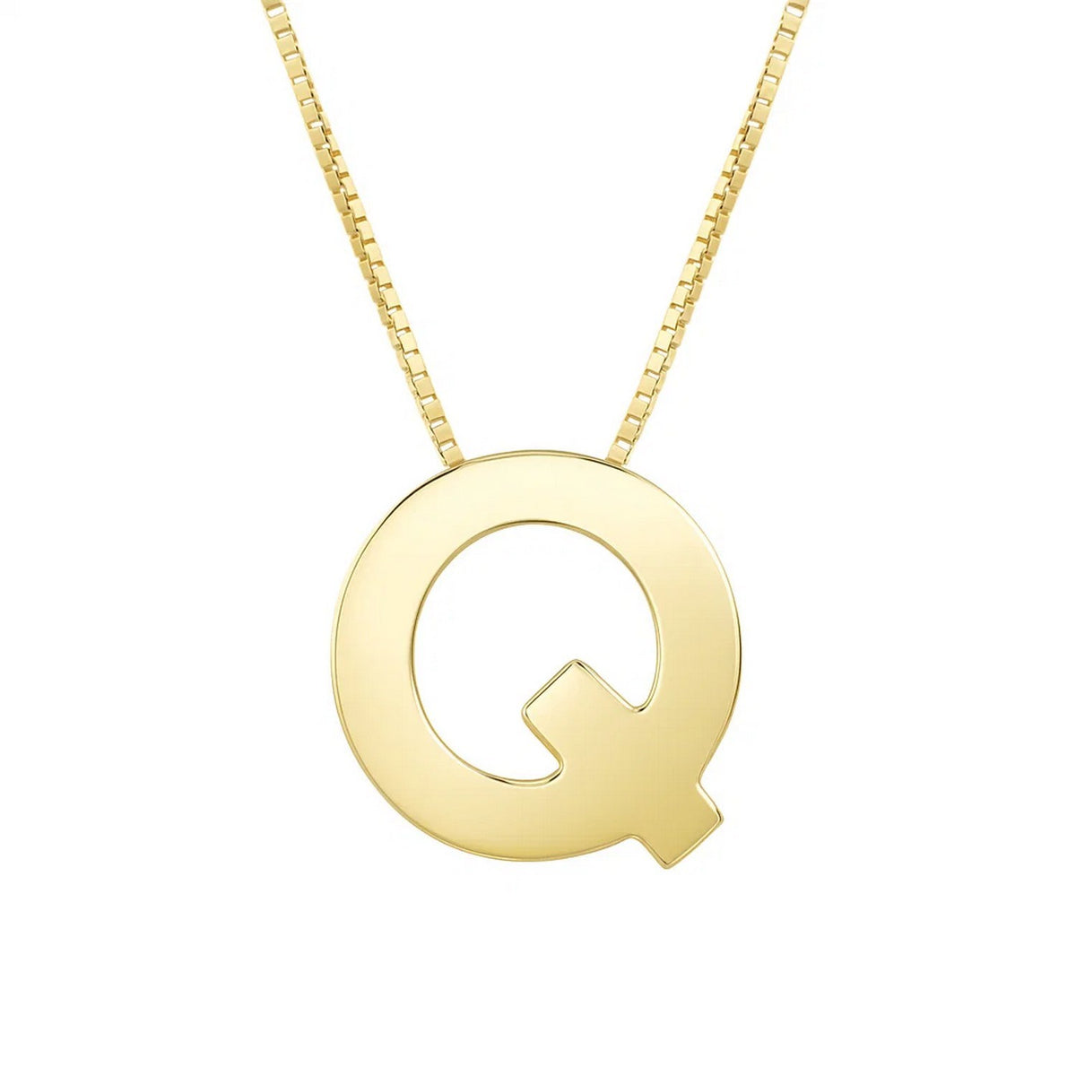 14K Yellow Gold Yours Truly Block Letter Initial Q Necklace, view 2