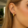 14K Yellow Gold Thick Post Hoop Earrings, view 2