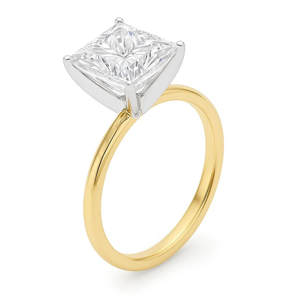 5 Carat Princess Lab Grown IGI G/VS1 Diamond Solitaire Ring in 14K Yellow Gold, view 2