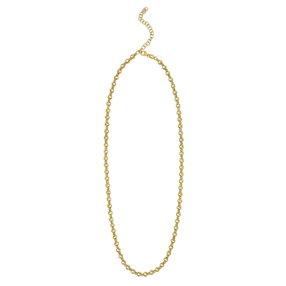 Two Tone Beaded Chain Necklace in 14K Gold, view 2