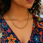 Two Tone Beaded Chain Necklace in 14K Gold, view 3