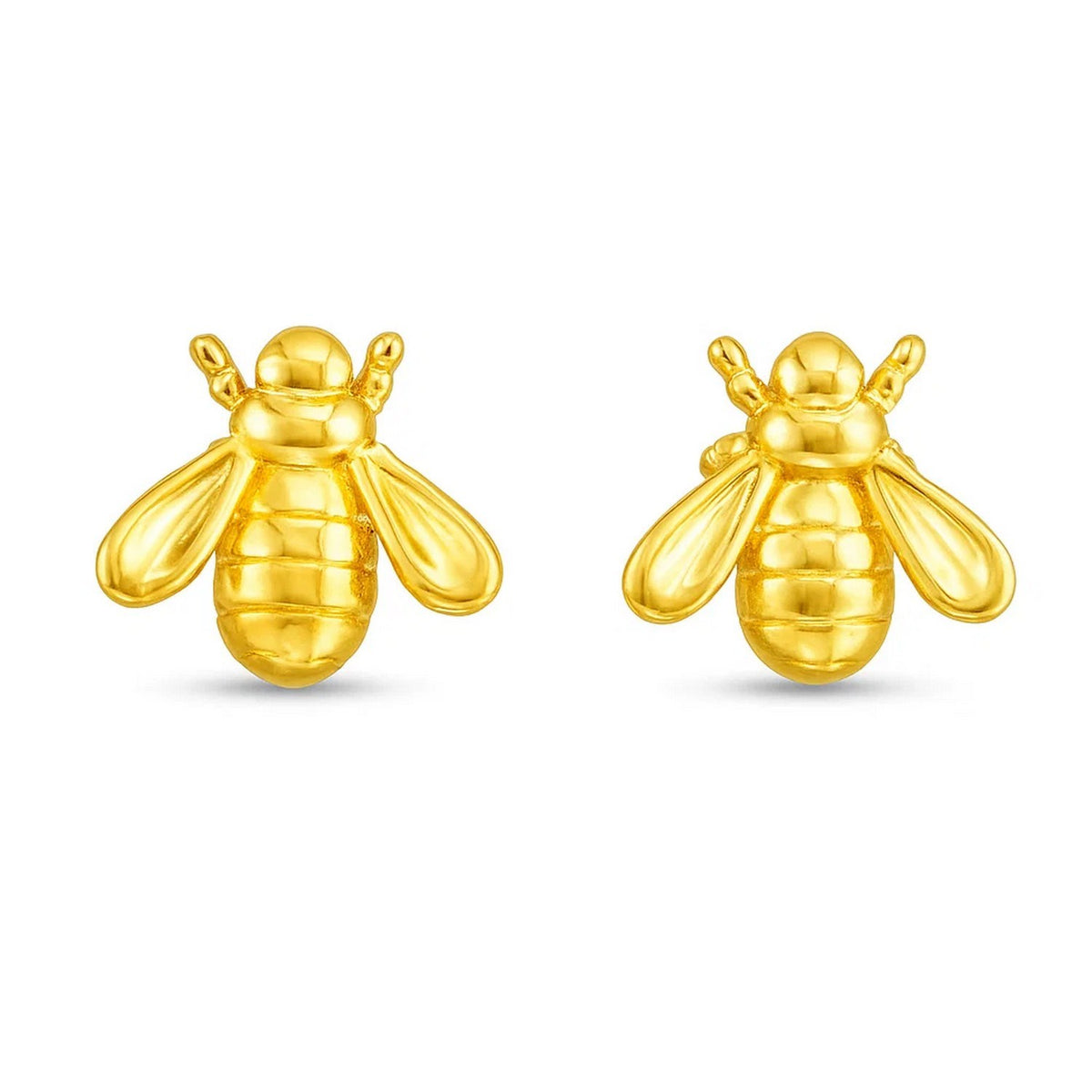 14K Yellow Gold Bee Stud Earrings, view 2