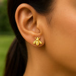 14K Yellow Gold Bee Stud Earrings, view 3