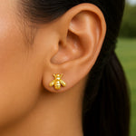 14K Yellow Gold Bee Stud Earrings, view 4