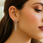 14K White Gold Double Link Paperclip Drop Earrings, view 2