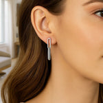 14K White Gold Double Link Paperclip Drop Earrings, view 3