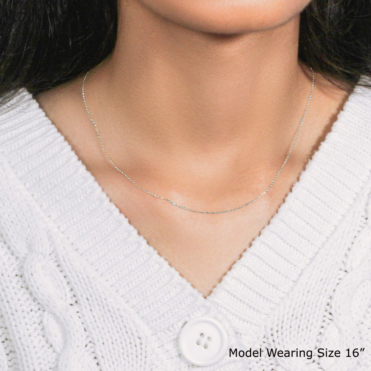 18k White Gold Diamond Cut Cable Link Chain (0.75 mm), view 9