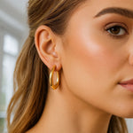14K Yellow Gold Round Back to Back Hoop Earrings, view 4