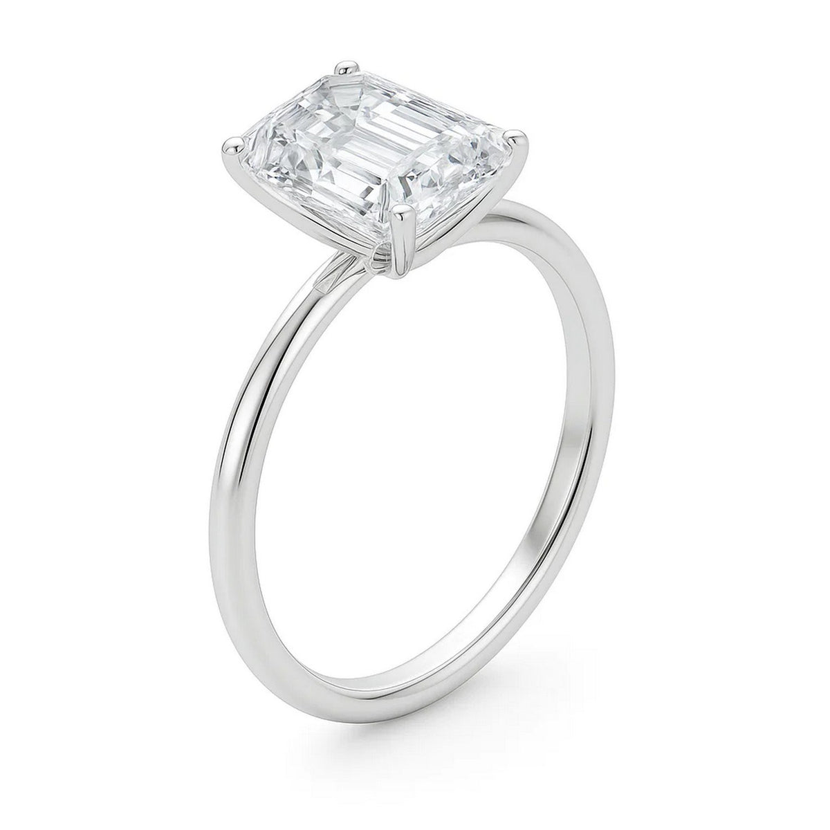 5 Carat Emerald Lab Grown IGI G/VS1 Diamond Solitaire Ring in 10K White Gold, view 2