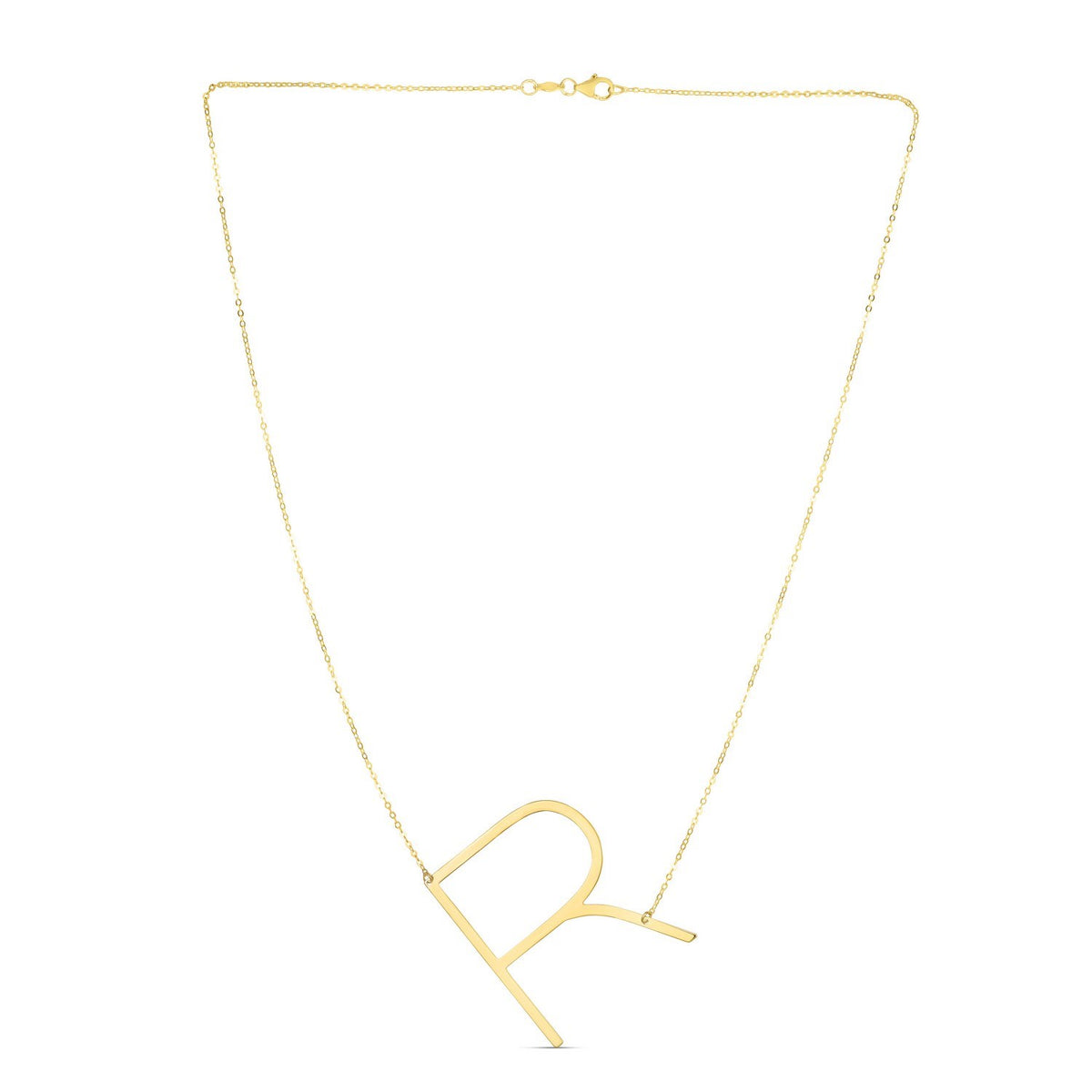 14K Yellow Gold Yours Truly Large Initial R Necklace, view 2
