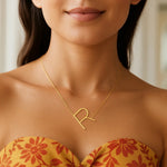 14K Yellow Gold Yours Truly Large Initial R Necklace, view 3