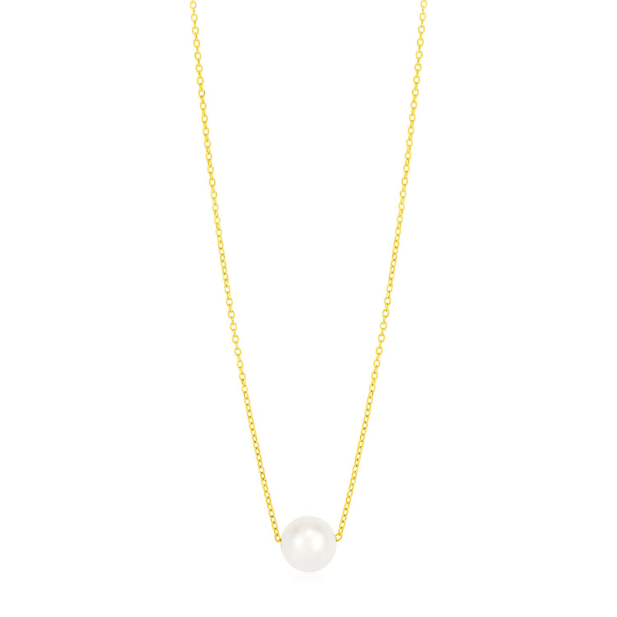 14K Yellow Gold 7mm Pearl Solitaire Necklace