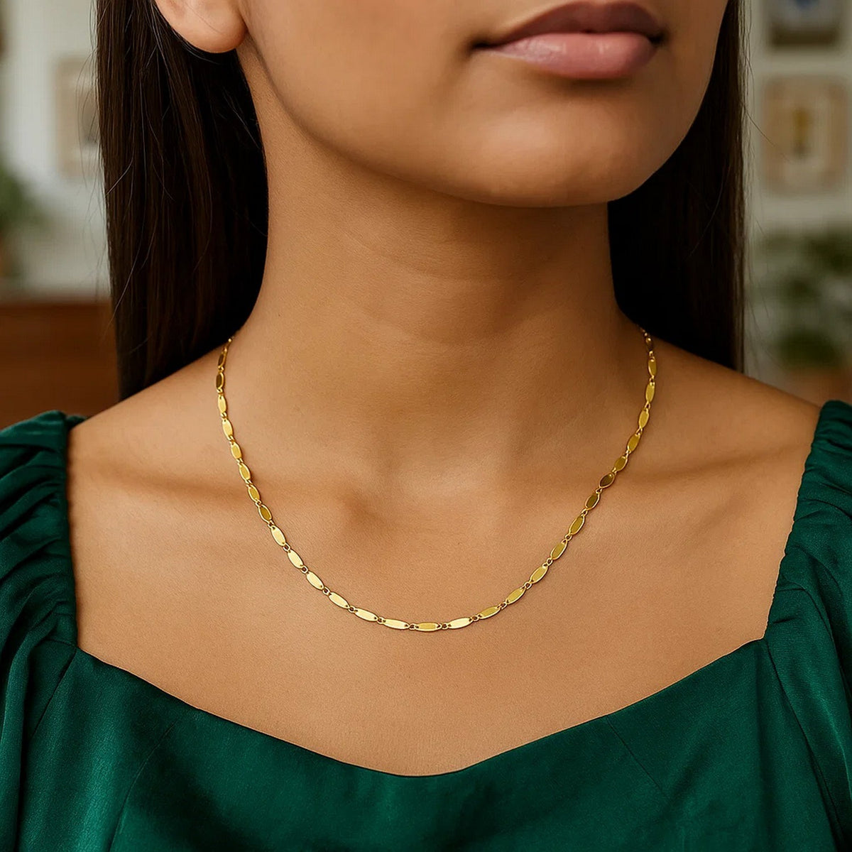 14K Yellow Gold Flat Pebble Link Necklace (2.50 mm), view 5