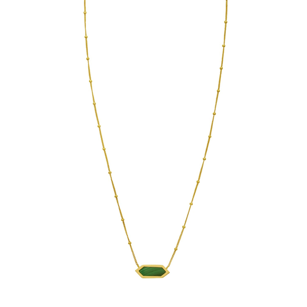 14K Yellow Gold Hexagon Malachite Pendant Necklace, view 2