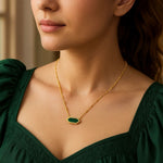 14K Yellow Gold Hexagon Malachite Pendant Necklace, view 3