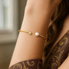 14k Yellow Gold Cuff Bangle with Pearl and Diamond (3.00 mm), view 3
