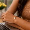 14k Yellow Gold Cuff Bangle with Pearl and Diamond (3.00 mm), view 4