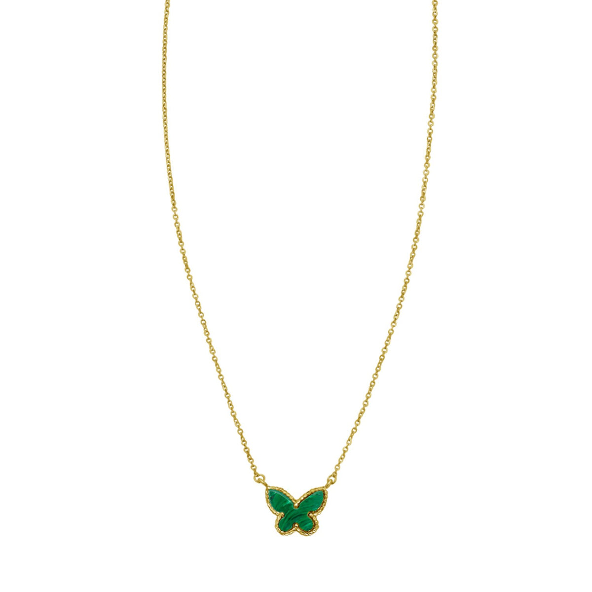 14K Yellow Gold Primavera Malachite Butterfly Necklace, view 2