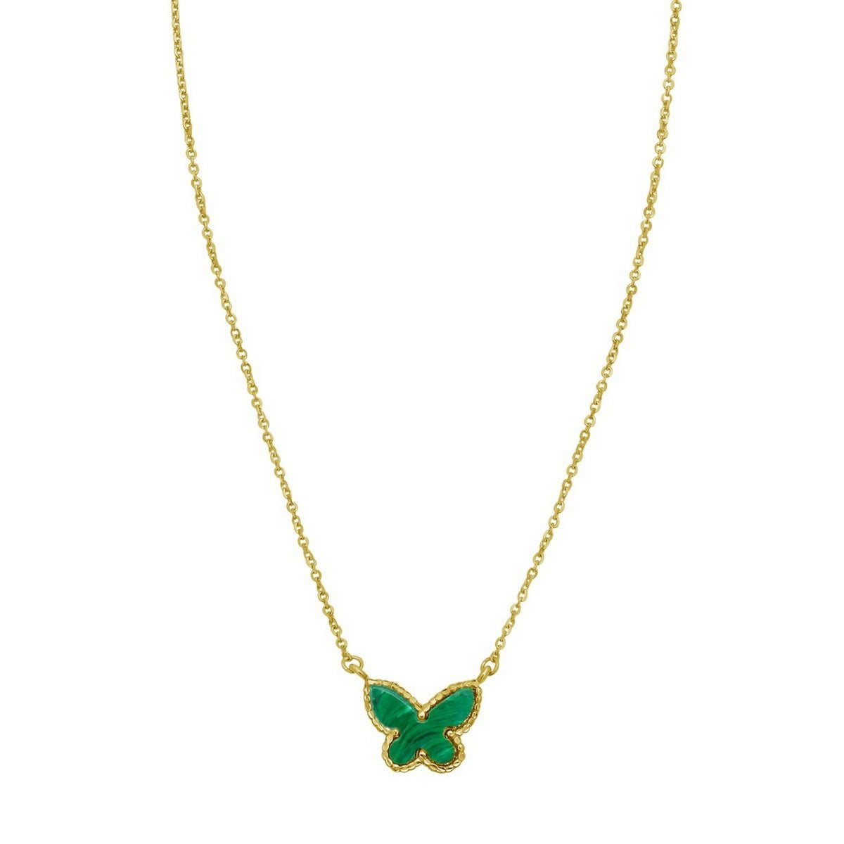 14K Yellow Gold Primavera Malachite Butterfly Necklace, view 3