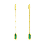 14K Yellow Gold Hexagon Malachite Drop Earrings, view 2