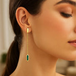 14K Yellow Gold Hexagon Malachite Drop Earrings, view 3