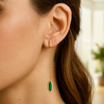 14K Yellow Gold Hexagon Malachite Drop Earrings, view 4