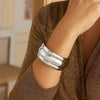 Sterling Silver Rhodium Plated Bold Ribbed Cuff Bangle (25.00 mm), view 4