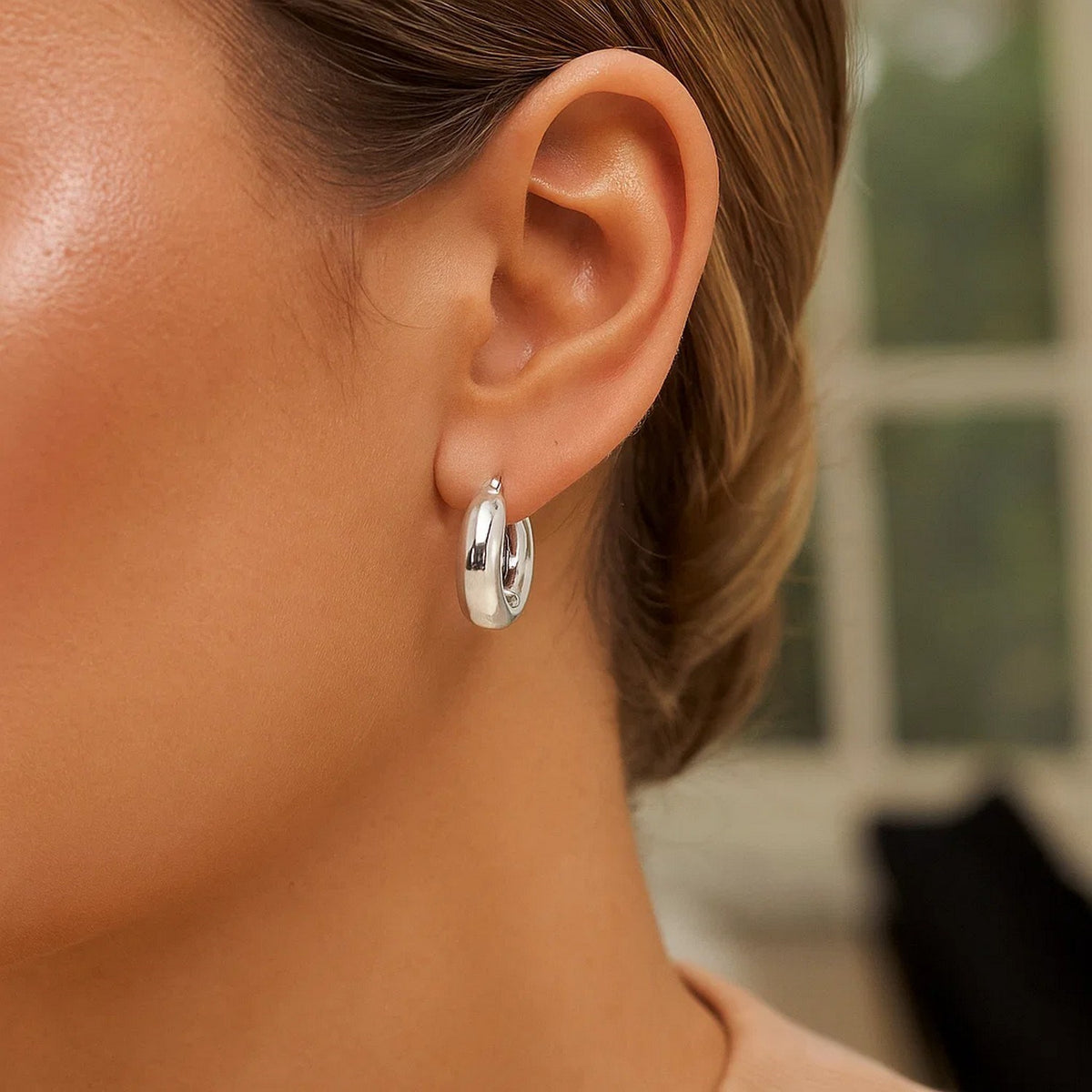 Sterling Silver Small Graduated Hoop Earrings, view 3