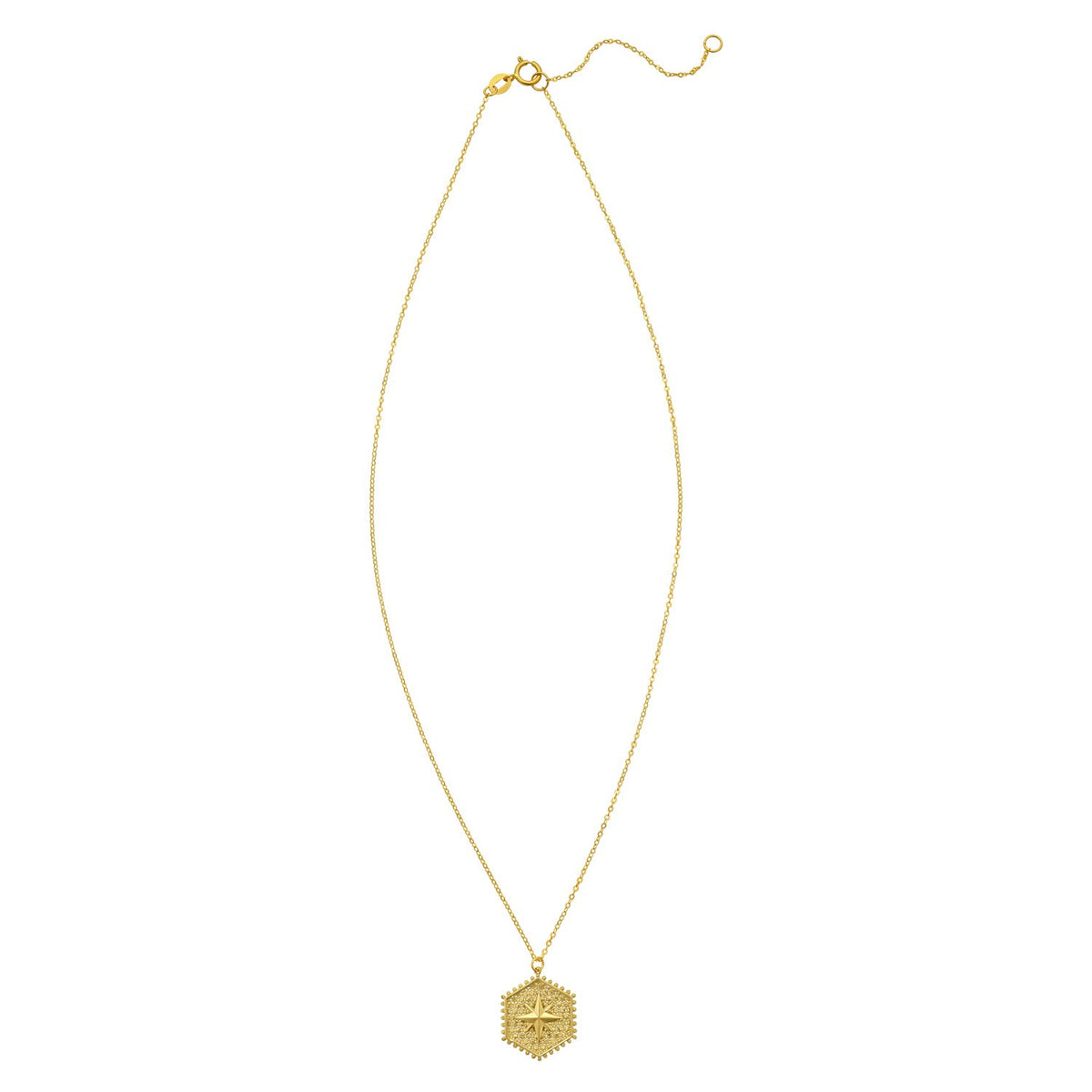 14K Yellow Gold North Star Hexagon Necklace, view 2
