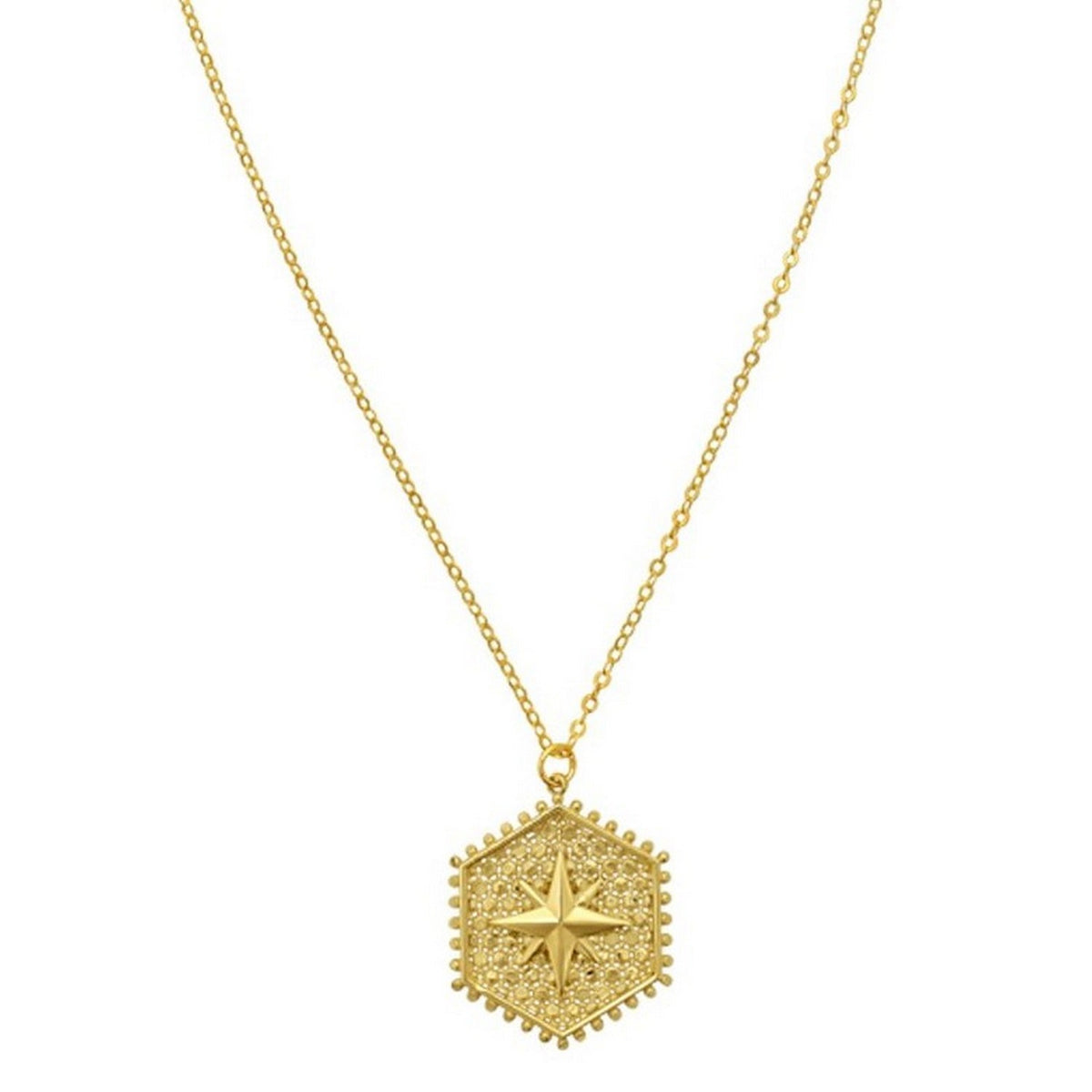 14K Yellow Gold North Star Hexagon Necklace, view 3