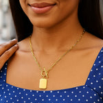 14K Yellow Gold Paperclip Chain Necklace with Rounded Rectangle Pendant, view 3
