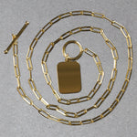 14K Yellow Gold Paperclip Chain Necklace with Rounded Rectangle Pendant, view 5